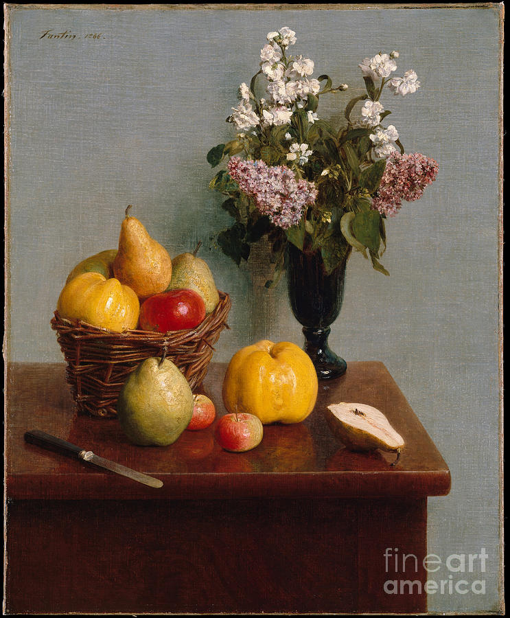 Still Life With Flowers And Fruit 1866 Drawing by Heritage Images