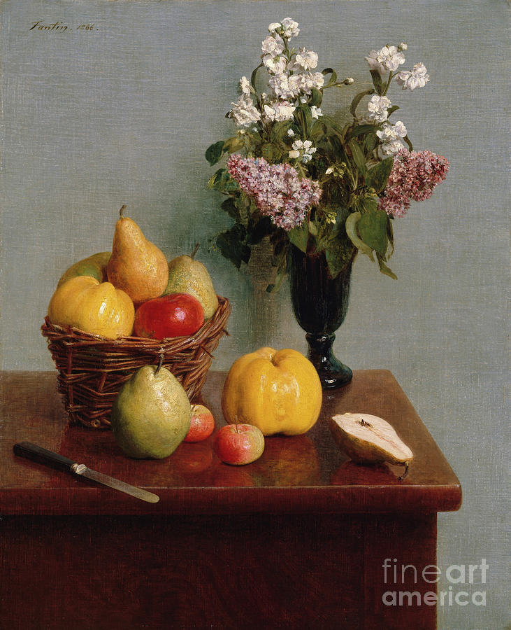 Still Life With Flowers And Fruit Drawing by Heritage Images