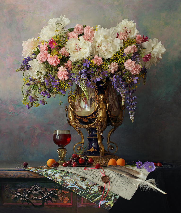 Still Life With Flowers And Fruits Photograph by Andrey Morozov