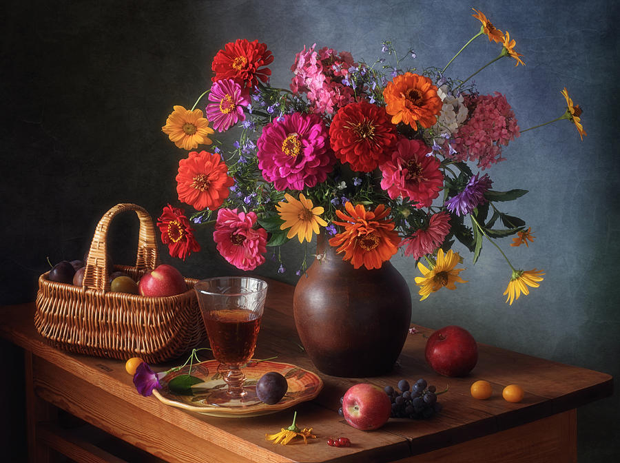 Flower Photograph - Still Life With Flowers And Fruits by Tatyana Skorokhod (??????? ????????)