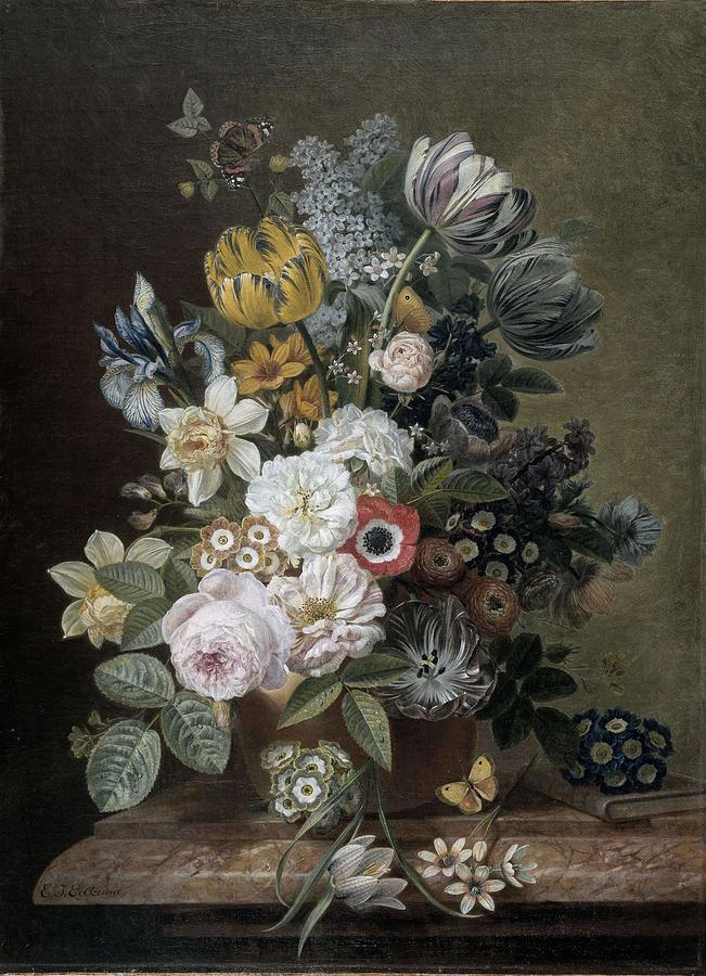 Still Life with Flowers. Painting by Eelke Jelles Eelkema -1788-1839-