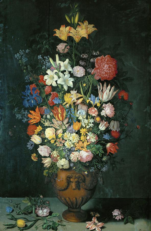 Still-life with flowers in a vase. Canvas, 129 x 85 cm Inv. NM 373. Painting by Ambrosius Bosschaert II -the Elder- Ambrosius Bosschaert II -the Elder-