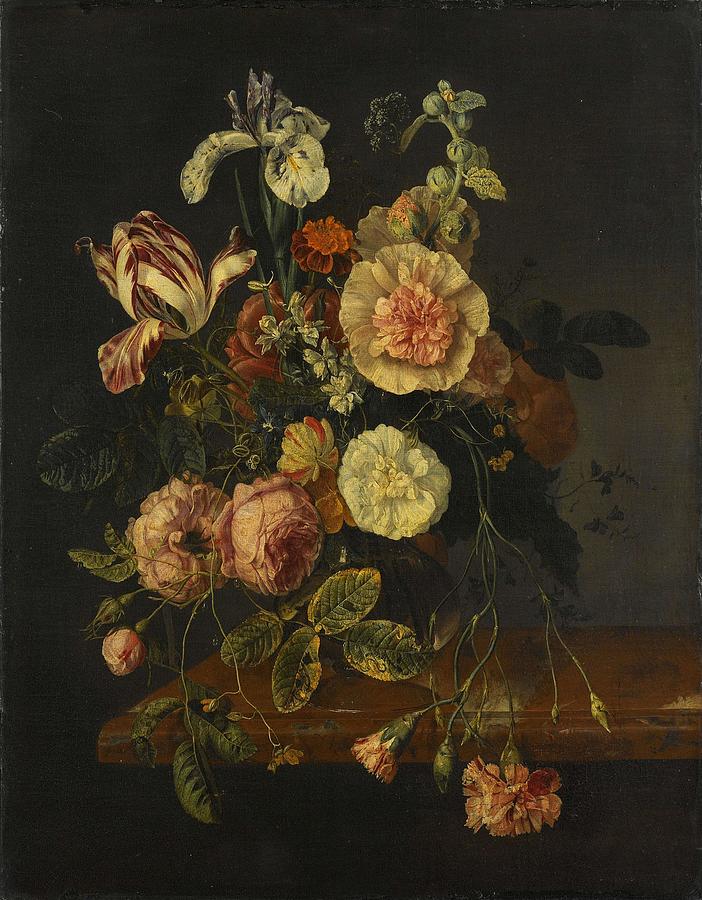 Still Life with Flowers. Painting by Jacob van Walscapelle -attributed to- Rachel Ruysch -rejected attribution-