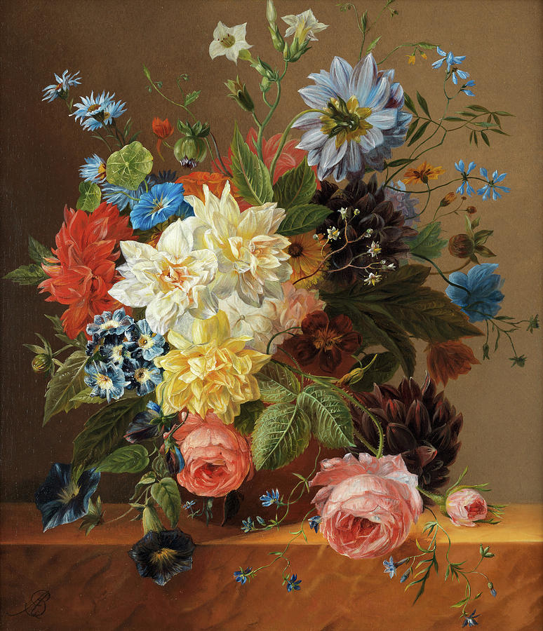 Still life with flowers on a ledge Painting by Arnoldus Bloemers - Fine ...