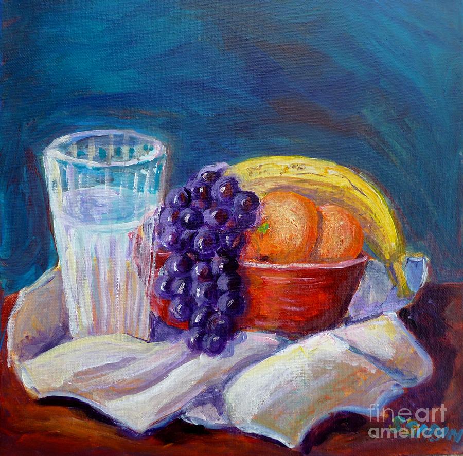 Still life with fruit and water Painting by Saga Sabin