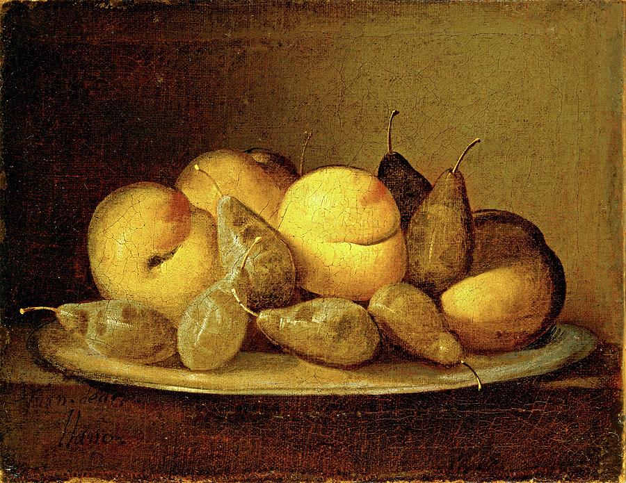 Still Life with Fruit, ca. 1660, Spanish School, Canvas, 28,5 cm x 37 cm, P... Painting by Juan de Arellano -1614-1676-