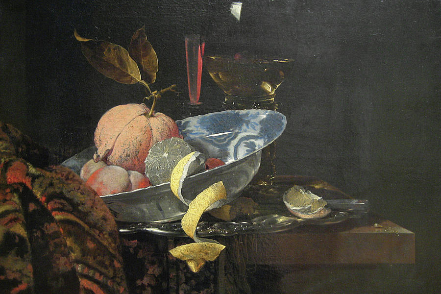 Still Life Painting - Still Life with Fruit, Glassware, and a Wan-li Bowl, 1659 by Willem Kalf