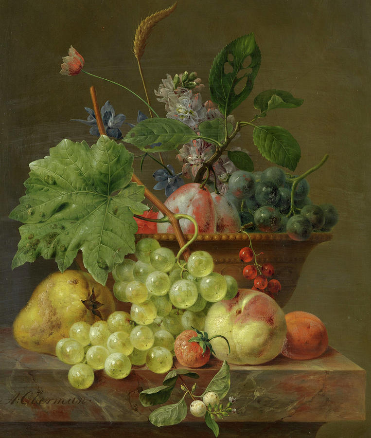 Still Life with Fruit in a Terracotta Dish Painting by Anthony Oberman ...