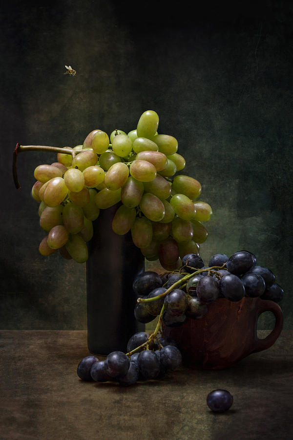 Still Life Photograph - Still Life With Grapes And A Bee by Brig Barkow