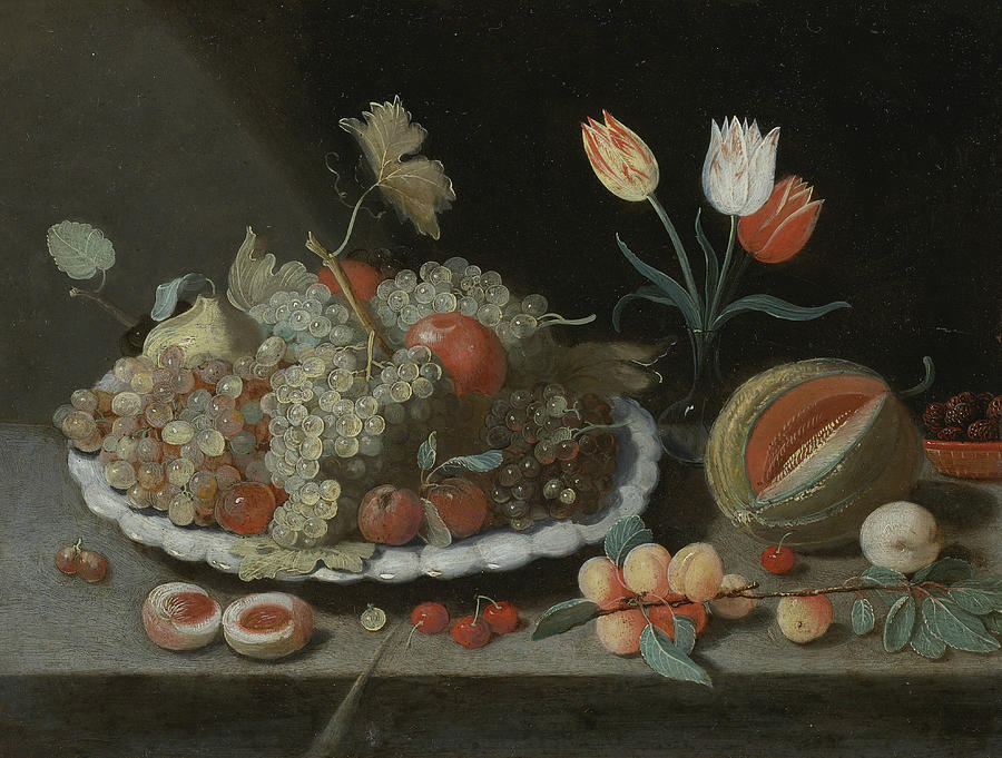 Still life with grapes and other fruit on a platter, Painting by Jan van Kessel the Elder