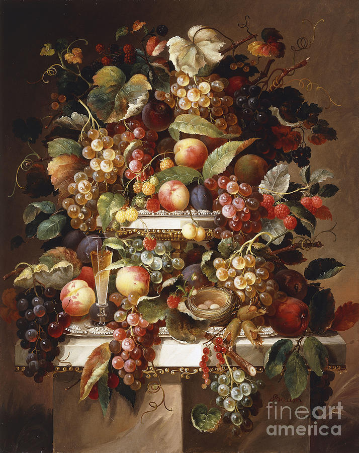 Still Life With Grapes And Peaches Painting by Charles Baum - Fine Art ...