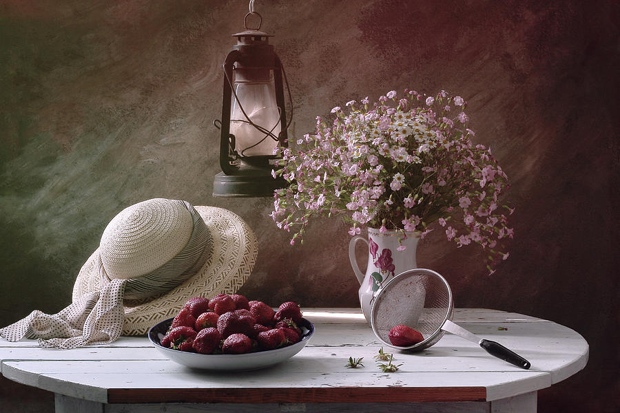 Still Life With Hat And Strawberry Photograph by Ustinagreen