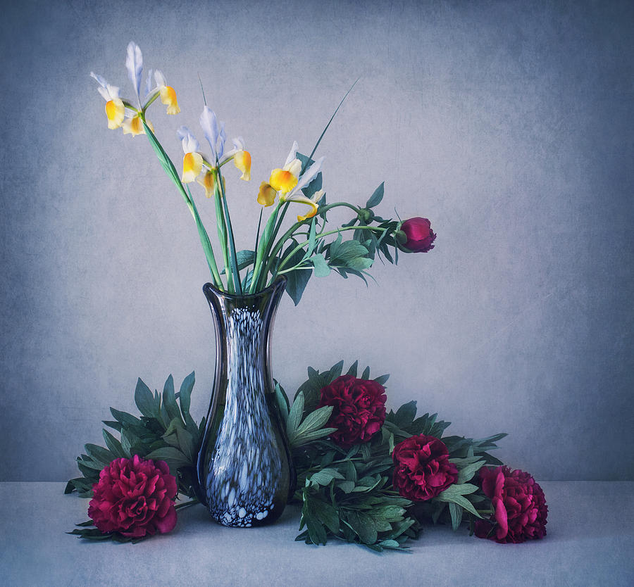 Still Life With Irises And Peonies Photograph by Dimitar Lazarov - Dim ...
