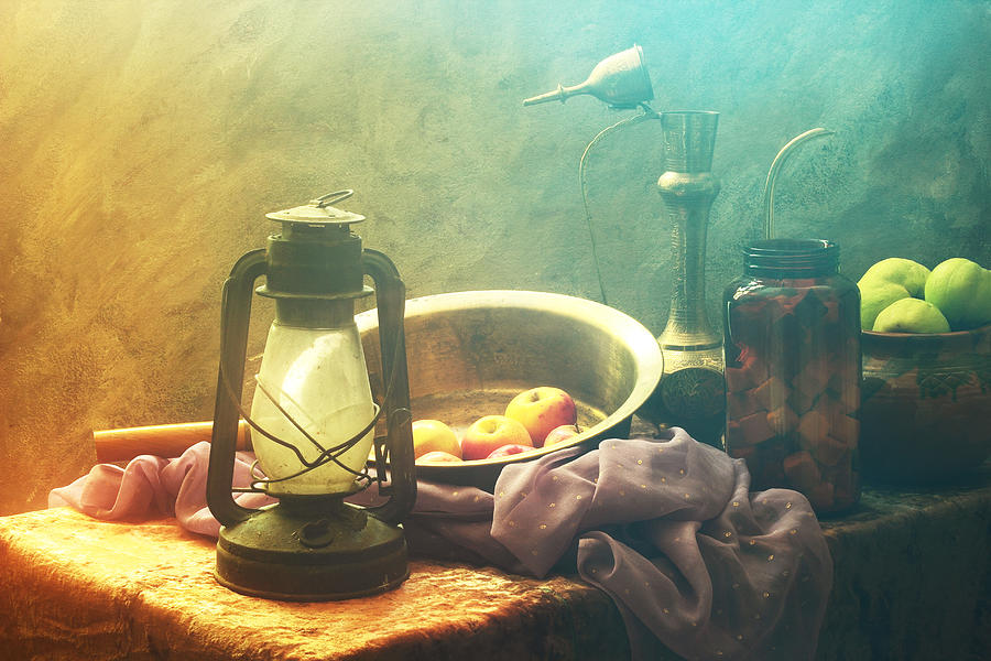 Still Life With Lamp And Fruits Photograph by Ustinagreen
