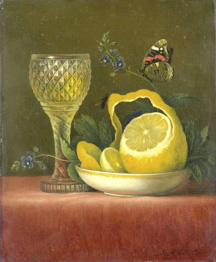 Still Life with Lemon and Cut Glass. Painting by Maria Margaretha van Os -1779-1862-