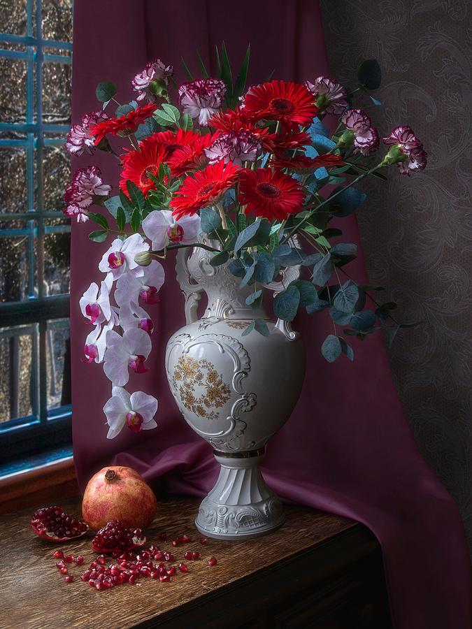 Flower Photograph - Still Life With Luxurious Bouquet by Iryna Prykhodzka