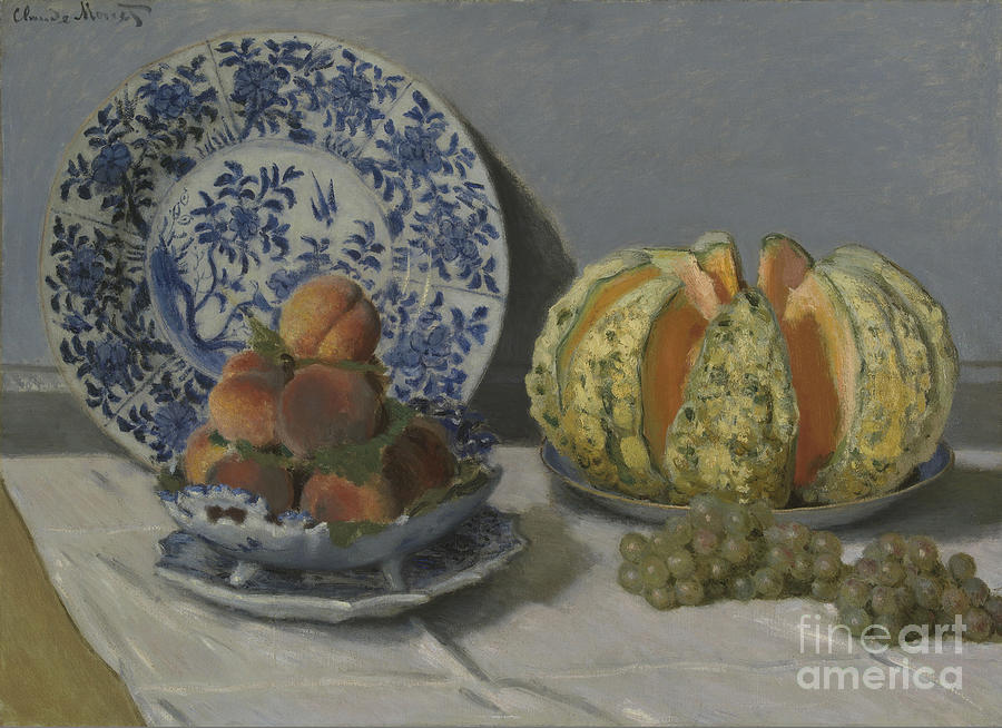 Still-life With Melon. Artist Monet Drawing by Heritage Images