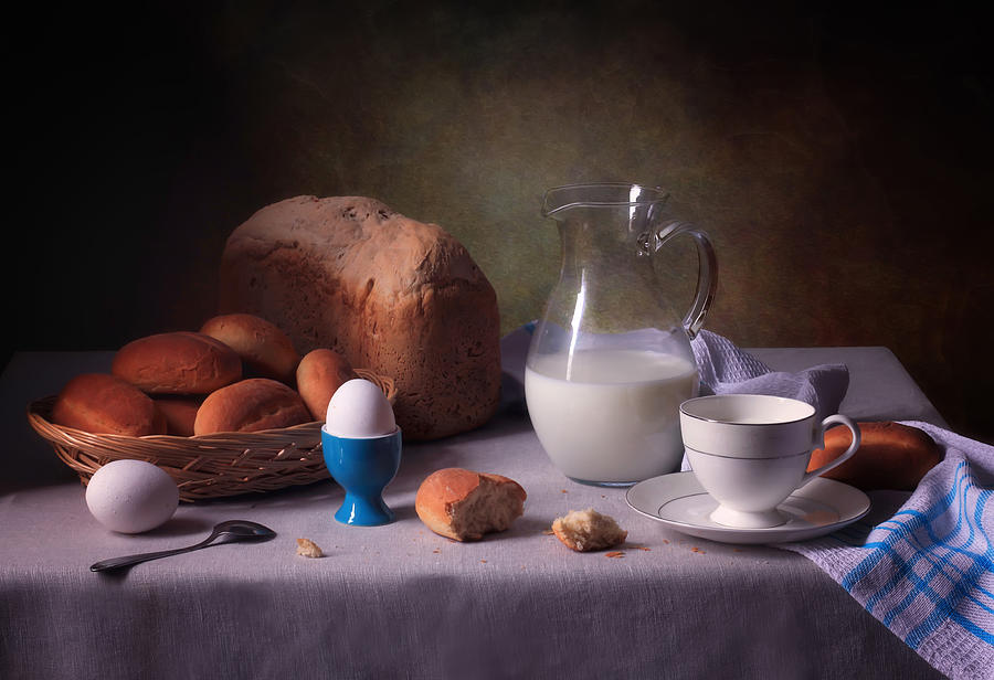 Still Life Photograph - Still Life With Milk And Bread by Tatyana Skorokhod (??????? ????????)