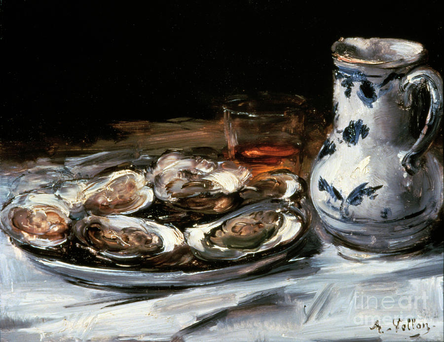 Still Life With Oysters, 19th Century Drawing by Print Collector