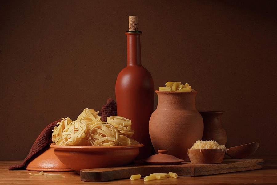 Cheese Photograph - Still Life With Pasta And Ceramic Ware by Magnola