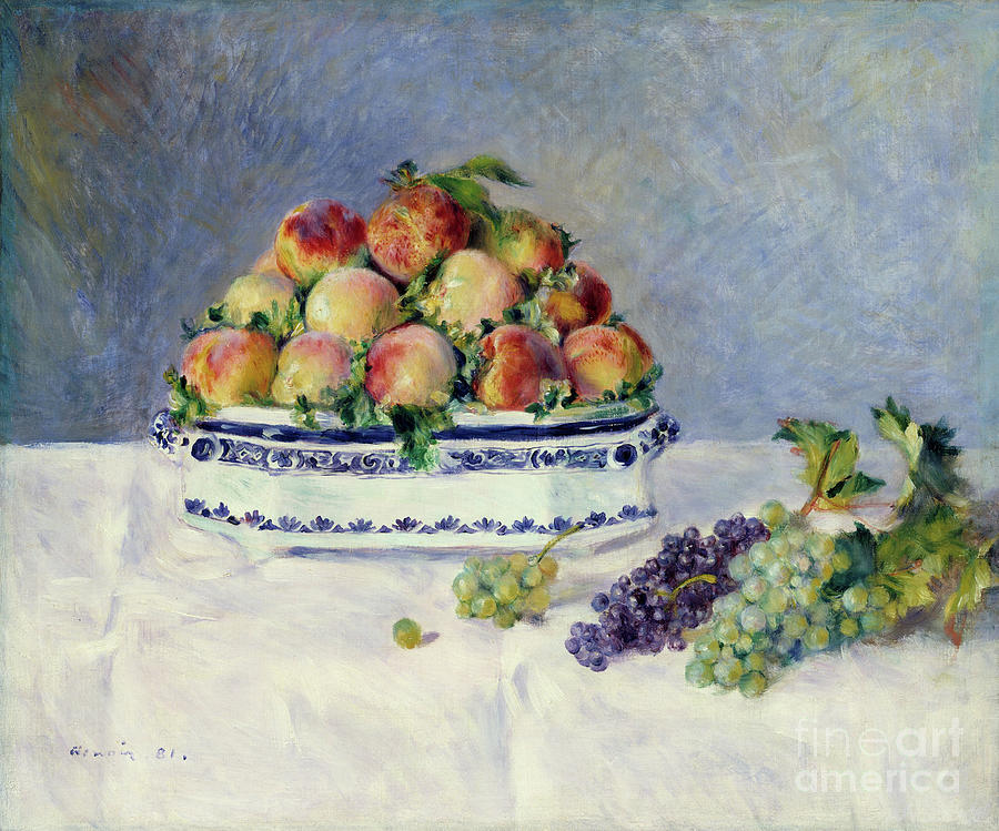 Still Life With Peaches And Grapes Drawing by Heritage Images