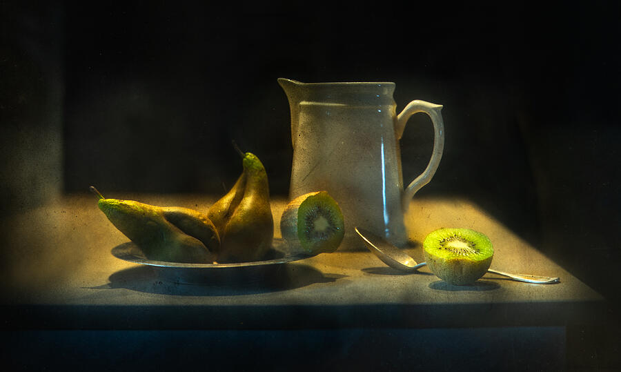 Still Life With Pear And Kiwi Photograph by Elisabeth Van Helden
