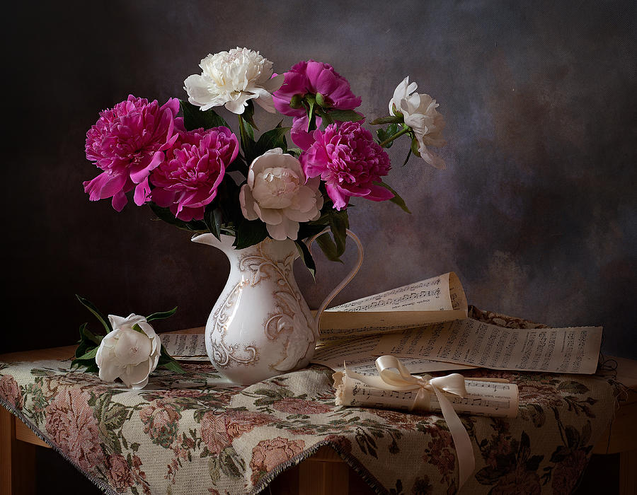 Flower Photograph - Still Life With Peonies by Alina Lankina
