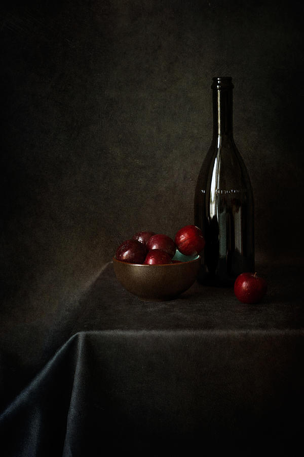 Still Life With Plums And A Bottle Photograph by Lenka