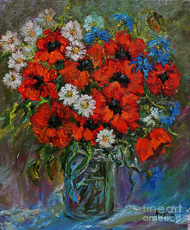 Still life with poppies flowers Painting by Amalia Suruceanu