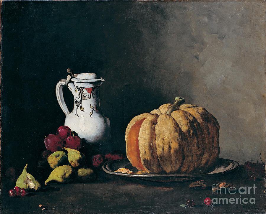 Still Life With Pumpkin, Plums Drawing by Heritage Images