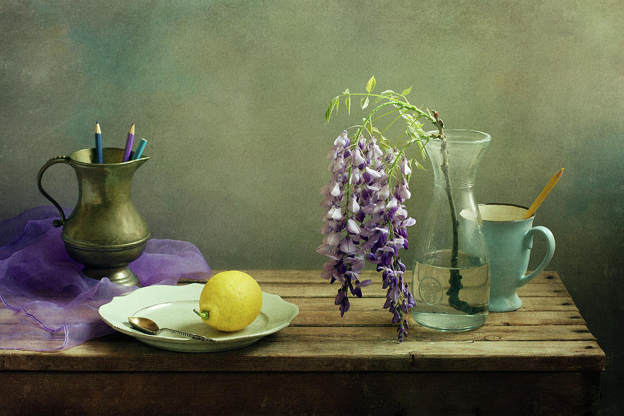 Still Life With Purple Flowers Photograph by Copyright Anna Nemoy(xaomena)