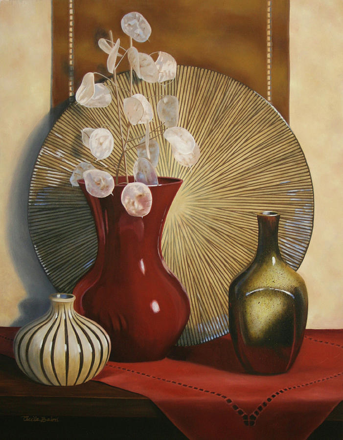 Red Onions Painting - Still Life With Red Vase by Cecile Baird