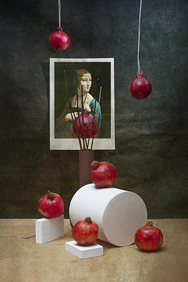 Leonardo Da Vinci Photograph - Still Life With Ripe Pomegranates And The Image Of A Lady With An Ermine By Leonardo Da Vinci by Brig Barkow