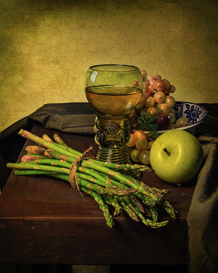 Still Life Photograph - Still Life with Roemer, Wan-Li Dish and Sparragus by Levin Rodriguez