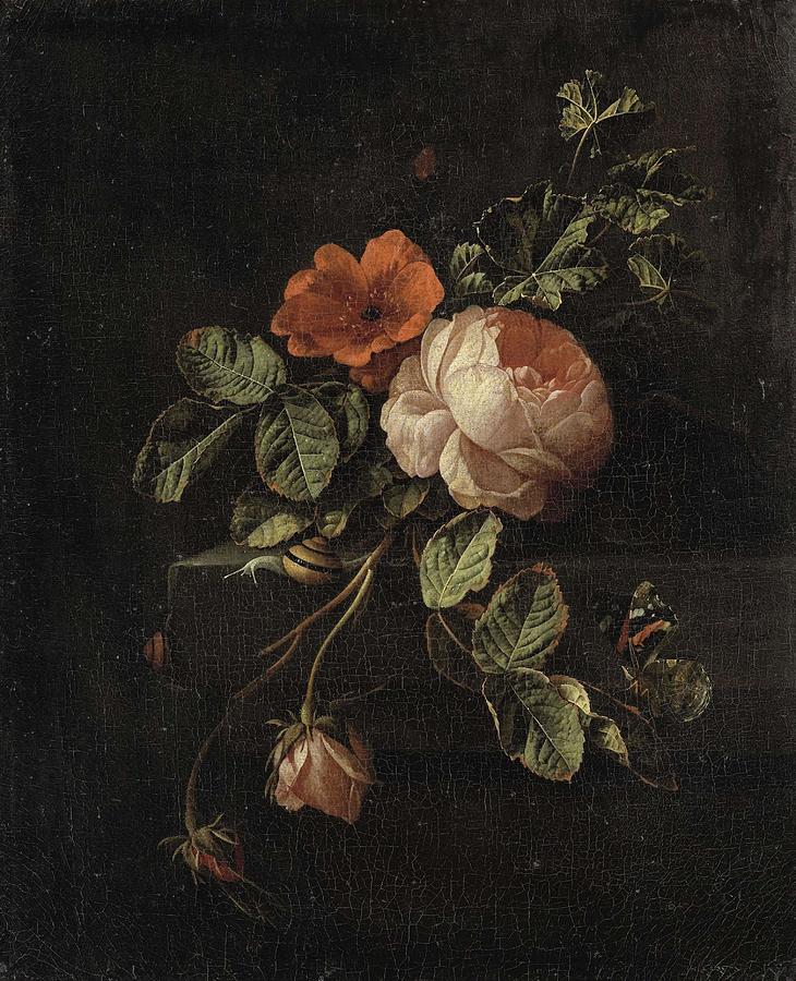 Still Life with Roses. Painting by Elias Van Den Broeck