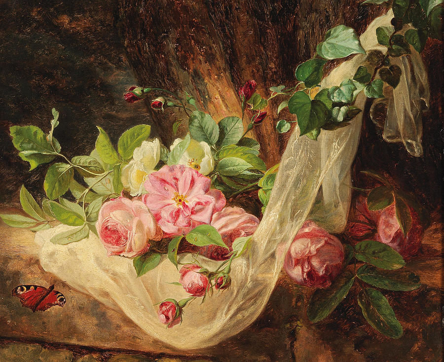 Still Life with Roses on a Forest Floor  Painting by Andreas Lach