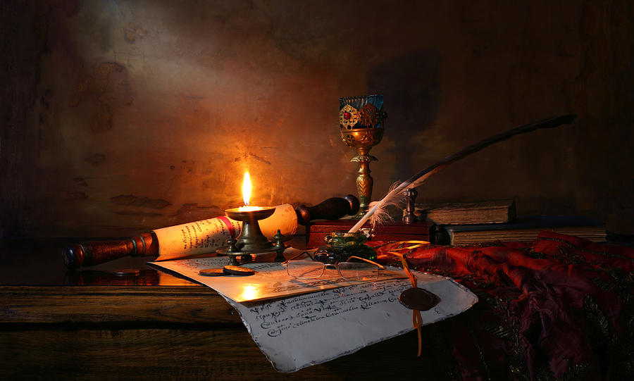 Book Photograph - Still Life With Scroll And Candle by Andrey Morozov