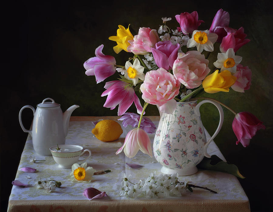 Flower Photograph - Still Life With Spring Flowers by Tatyana Skorokhod (??????? ????????)