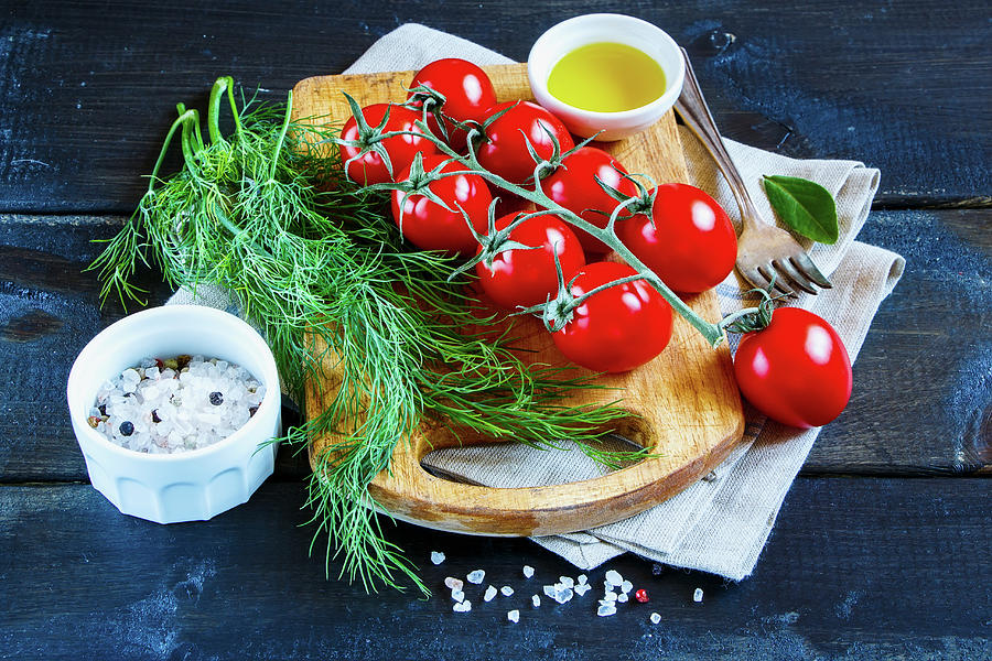 Still Life With Tomatoes, Dill, Spices And Oil Photograph by Yuliya Gontar