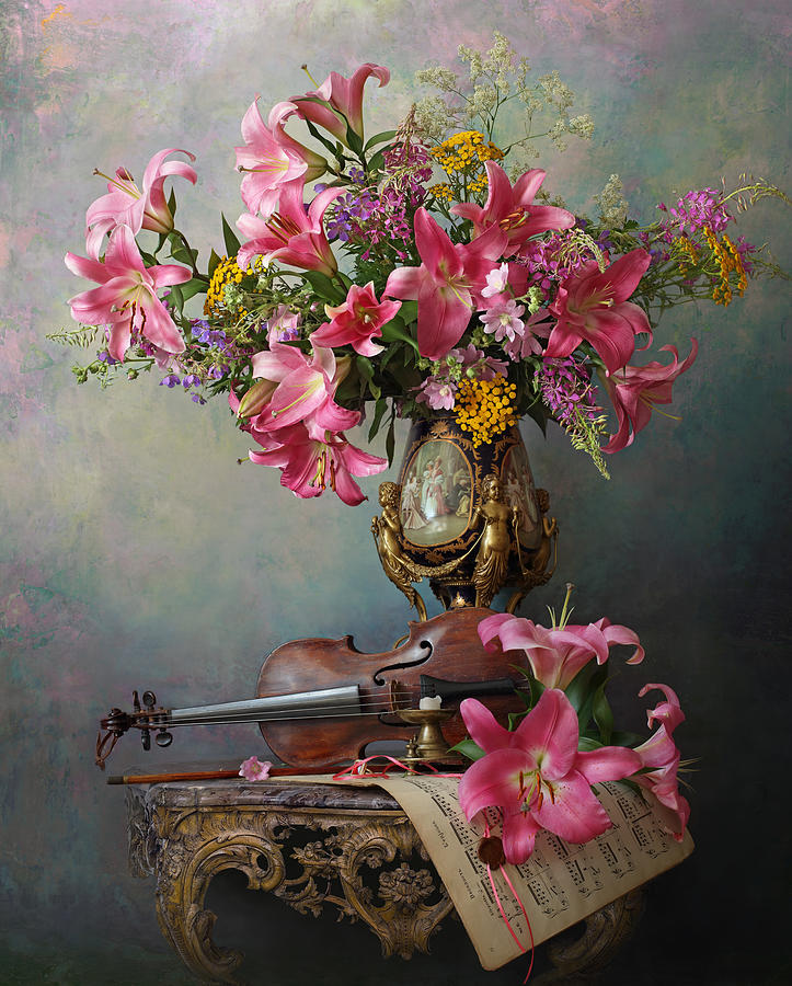 Still Life With Violin And Lilies Photograph by Andrey Morozov