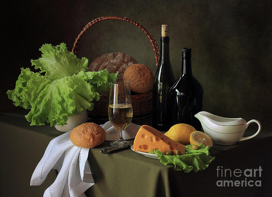 Still Life With Wine And Cheese Photograph by Tatiana Skorokhod