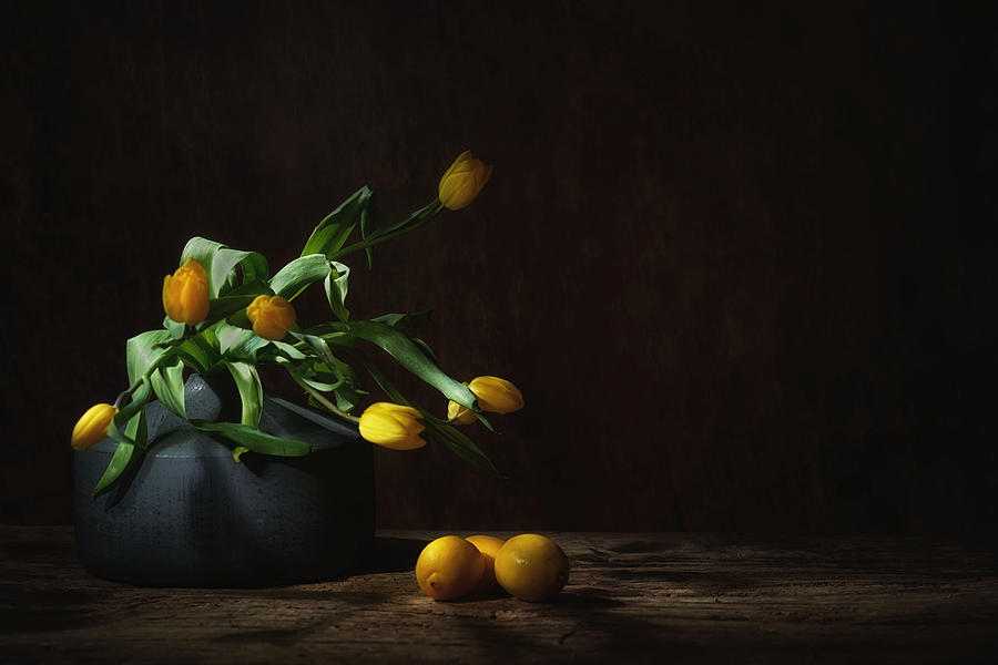 Tulip Photograph - Still Life With Yellow Tulips, by Saskia Dingemans