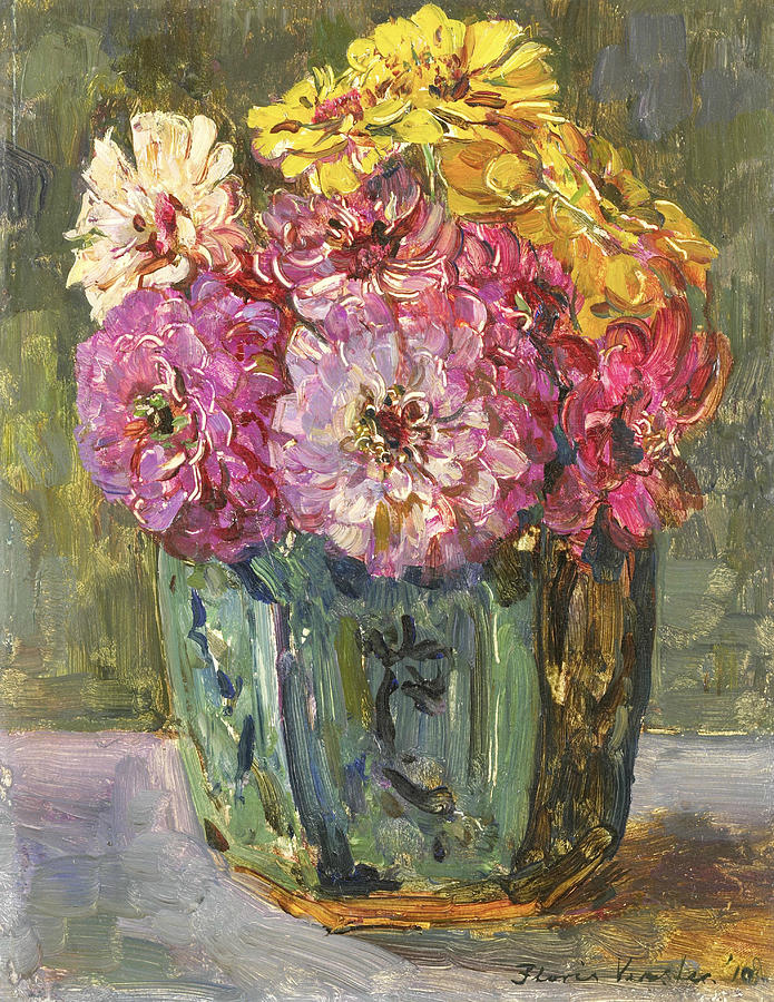 Still Life with Zinnias in a Ginger Jar Painting by Floris Verster