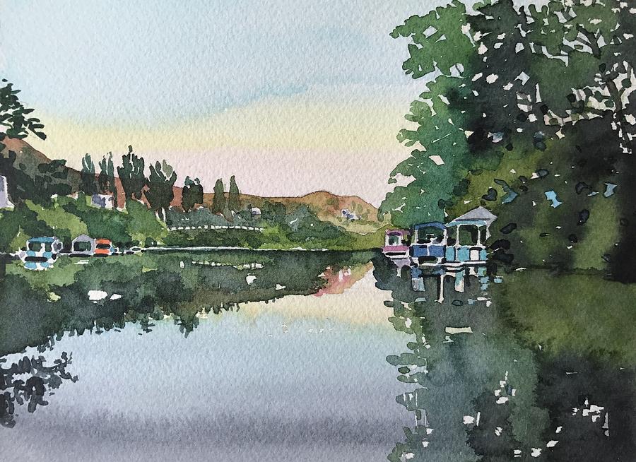 Malibou Lake Painting - Still water. by Luisa Millicent