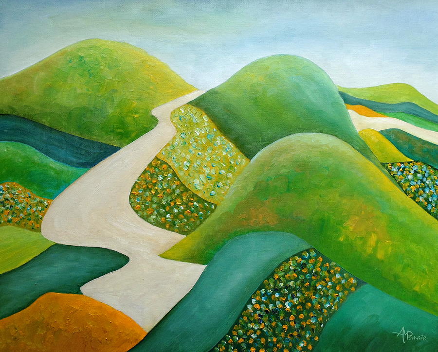 Mountain Painting - Stilling Hills by Angeles M Pomata