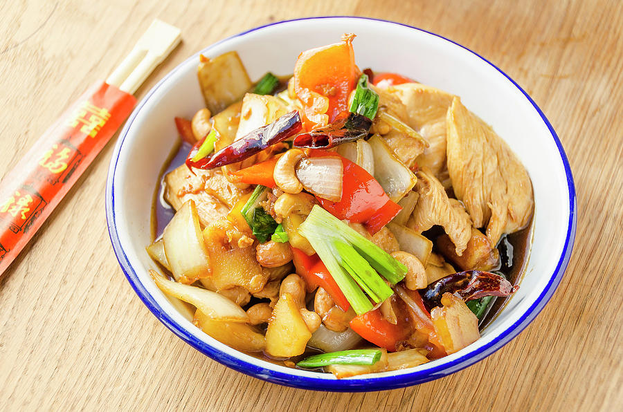 Stir Fried Chicken With Cashew Nuts, Red Peppers, Onions, Spring Onions, Pinapple, Chilli, Carrots In A Sweet Oyster Sauce Photograph by Giulia Verdinelli Photography