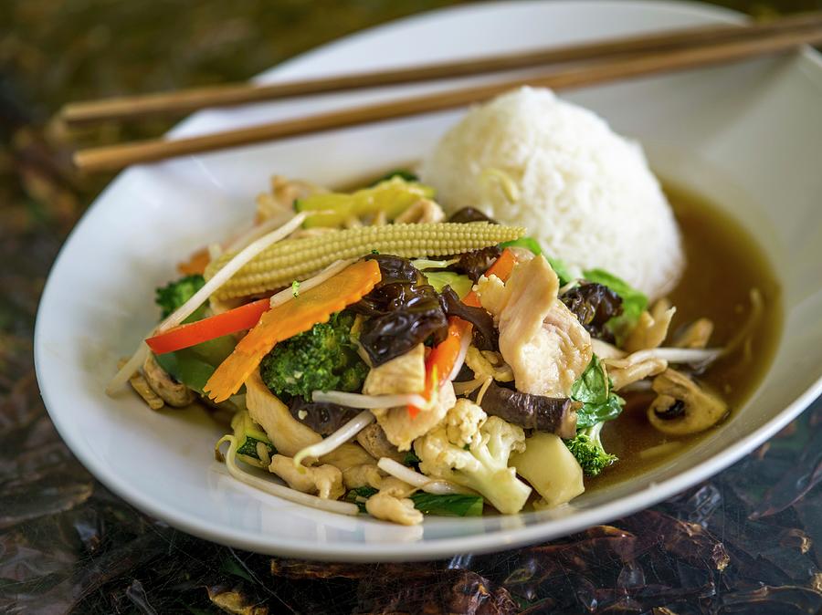 Stir-fried Vegetables With Chicken And Scented Rice thailand Photograph by Manuel Krug