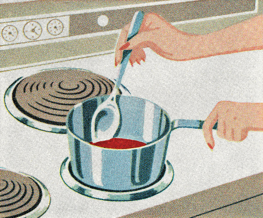 Vintage Drawing - Stirring liquid on the stove by CSA Images