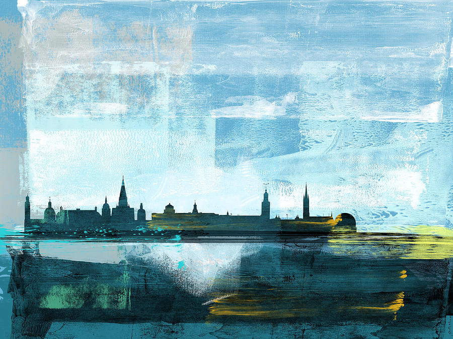 Stockholm Abstract Skyline I Mixed Media by Naxart Studio