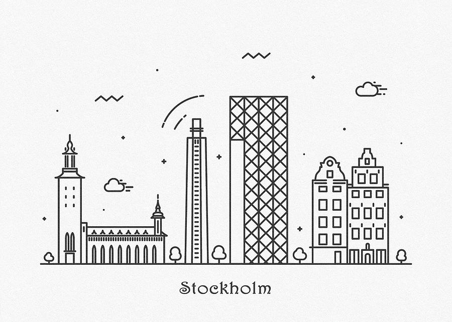 Stockholm Cityscape Travel Poster Drawing by Inspirowl Design